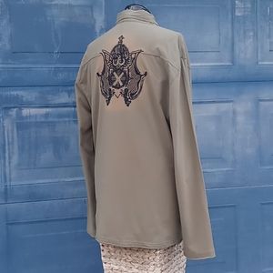 XRAY EMBROIDERED BROWN L/S SHIRT